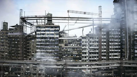 Apocalyptic city build. Overpopulation problem. Realistic 4k animation Stock Footage 201958827