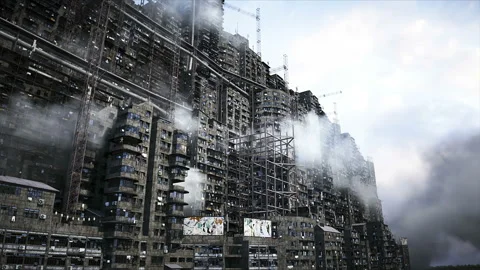 Apocalyptic city build. Overpopulation problem. Realistic 4k animation Видео 201960464