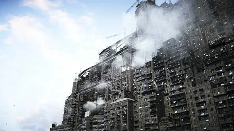 Apocalyptic city build. Overpopulation problem. Realistic 4k animation Stock Footage 201960718