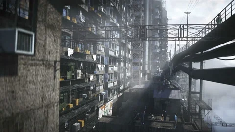Apocalyptic city build. Overpopulation problem. Realistic 4k animation Vídeo Stock 201961865