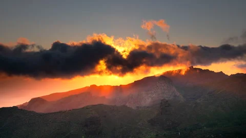Apocalyptic Fiery Sunset Behind Storm Clouds – Teide 4K ProRes 動画素材 322517409