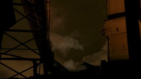 Apocalyptic industrial scape at night Stock Footage 89945403