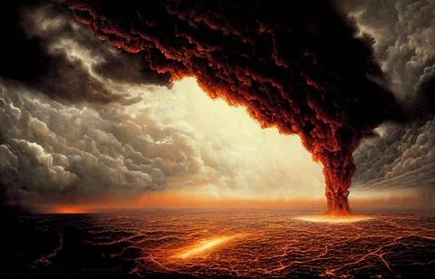 Apocalyptic landscape. Explosion nuclear bomb. Stock Illustration
