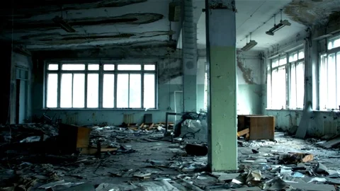 Apocalyptic location with a strange bald man Stock Footage 78129093