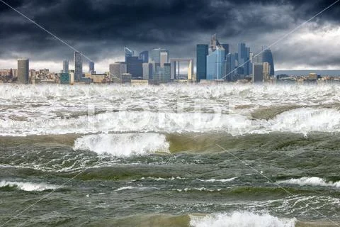 Apocalyptic scene tsunami Stock Photos