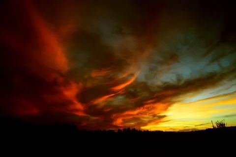 Apocalyptic sunset...Fiery red sunset. Stock Photos