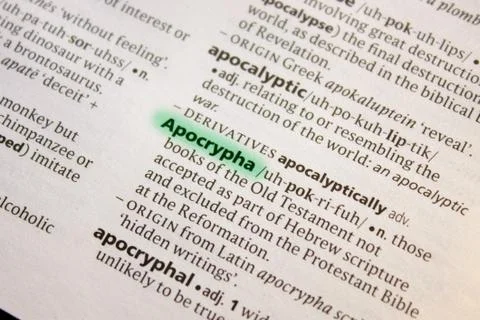 Apocrypha word or phrase in a dictionary. Stock Photos