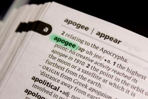 Apogee word or phrase in a dictionary. Stock Photos