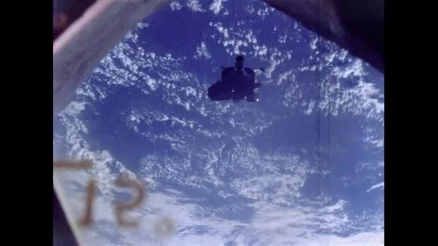 Apollo 10 command module and lunar module during lunar orbital rendezvous Stock Footage 263452308