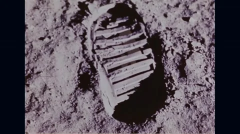 Apollo 11 astronaut Buzz Aldrin standing on moon surface Stock Footage