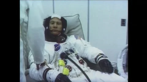 Apollo 11 Astronaut Buzz Aldrin suiting up for spaceflight to the moon Stock Footage 269506659
