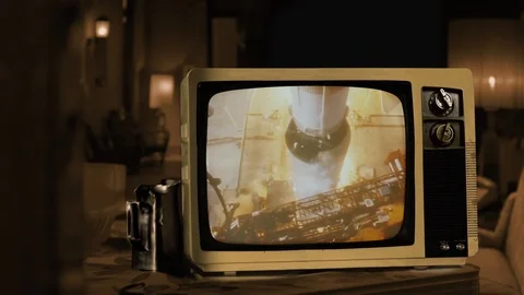 Apollo 11 Launch, Elevated Pad Angle, Vintage TV - NASA Footage - 4K Stock Footage 119672177