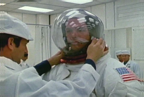 Apollo 15 - astronauts in helmets preparing for launch Stock Footage 86885795