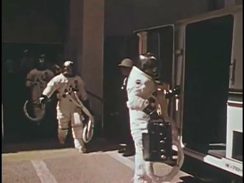 The Apollo 16 and 17 spaceflights to the moon are shown, including astronauts Stock Footage 75413534