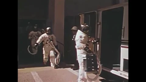 The Apollo 16 and 17 spaceflights to the moon are shown, including astronauts Stock Footage 147391568