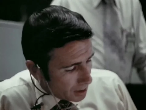 The Apollo 16 Lunar Module, guided by flight controllers in Mission Control, Video stock 79458646