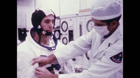 Apollo 8 astronaut William Anders suits up Stock Footage 263452472