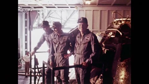 Apollo 8 astronauts Borman, Anders and Lovell pose for photograph Stock Footage 263452389