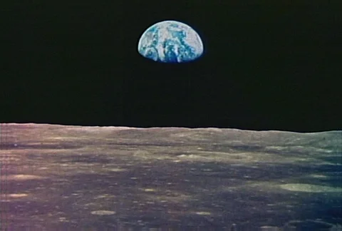 Apollo 8 - Earth viewed from just above moon's surface Stock Footage 86885637