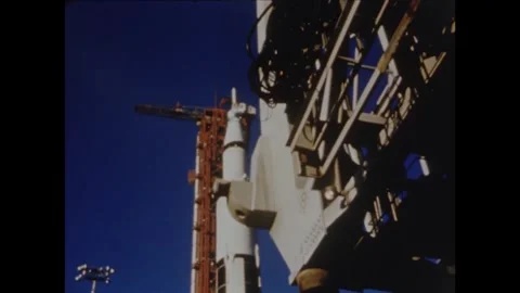 Apollo 8 spacecraft being rolled out atop the Saturn V rocket at Cape Canaveral Stock Footage 297183604
