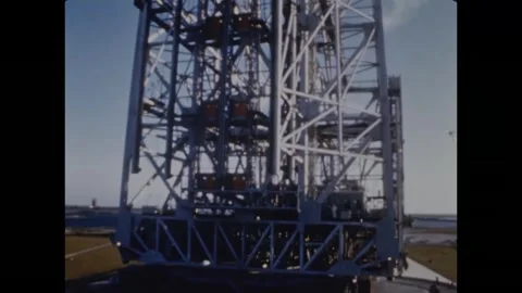 Apollo 8 spacecraft roll out from Kennedy Space Center Vehicle Assembly Building Stock Footage 297183386