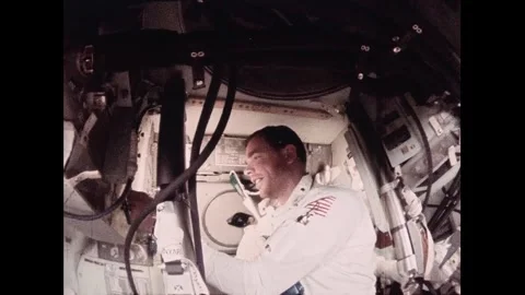 Apollo 9 astronaut David R. Scott in-cabin view during space-flight Stock Footage 263452318