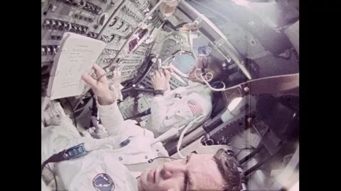 Apollo 9 astronauts in-cabin view on-orbit Stock Footage 263452360