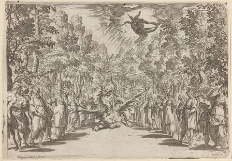 Apollo and the Python; Perseus and the dragon. Display of the third Interm... Stock Photos