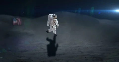Apollo Astronaut Leaping off Surface of Moon Landing Blur Background Video stock 76377135