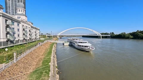 Apollo Bridge, Apollo Most. A road bridge over the Danube Stock Footage 249692690