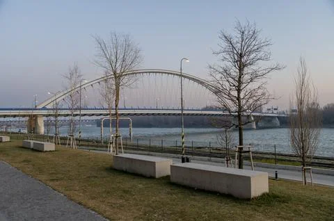Apollo bridge over the Danube river in Bratislava. Stock Photos