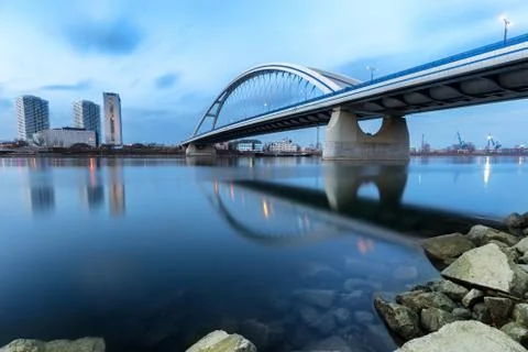 Apollo bridge over river Danube in Bratislava, Slovakia Stock Photos