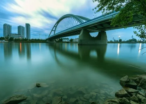 Apollo bridge before storm on a summer day at evening, Slovakia, Europe Stock Photos