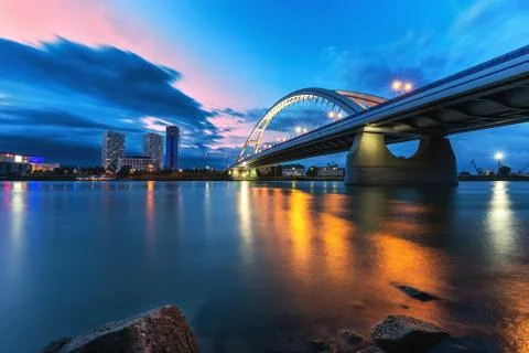 Apollo bridge before storm on a summer day at evening, Slovakia, Europe Stock Photos