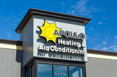 Apollo Heating and Air Conditioning Exterior and Trademark Logo Stock Photos