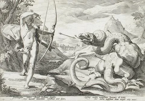 Apollo Killing the Python. Hendrik Goltzius (after) (Holland, Mlbracht, 155.. Stock Illustration