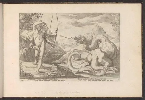 Apollo kills the giant hose python; Ovidius metamorphoses; Reflections by ... Foto stock