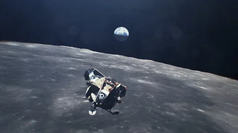 Apollo Moving Over Moon With Earth in the Back Ground Stock Footage 139746054