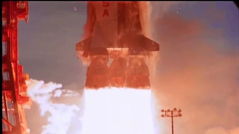 Apollo Space Program Rocket Launch - Big Booster Flames Stock Footage 82489667