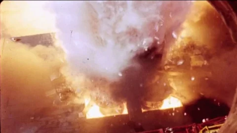 Apollo Space Program Rocket Launch - Big Flames Blast Stock Footage