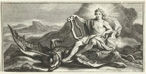 Apollo verslaat Python.Apollo with harp is at the dragon python affected b... Foto stock