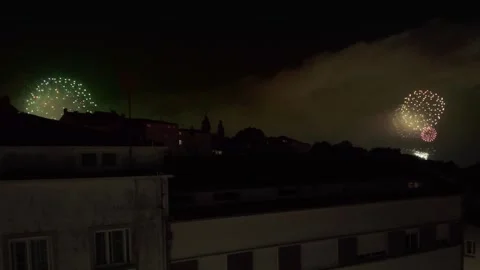 Apostles Fireworks exploding over Santiago de Compostela at night Stock-Footage 340519761