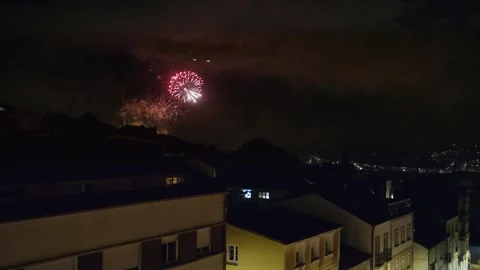 Apostles Fireworks exploding in the Santiago de Compostela night sky Stock-Footage 340521433