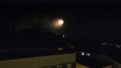 Apostles fireworks festival exploding over Santiago de Compostela Stock-Footage 340520910