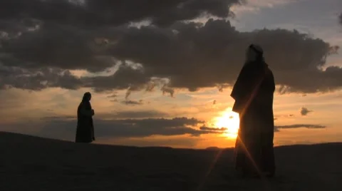 Apostles talking in the sun set religious Video stock 8657564