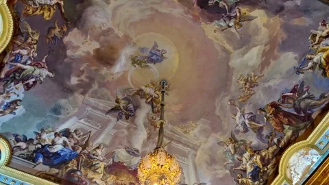 The Apotheosis Of Spanish Monarchy (Famous Ceiling Fresco) Inside The Royal Stock Footage 316370509