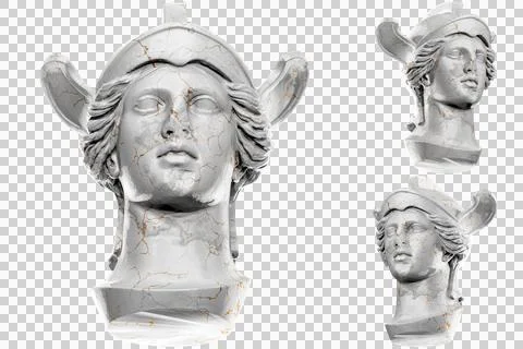 Apoxyomenos Head Statue in 3D Render, Perfect for Home Decor, Website and Soc Stock Illustration