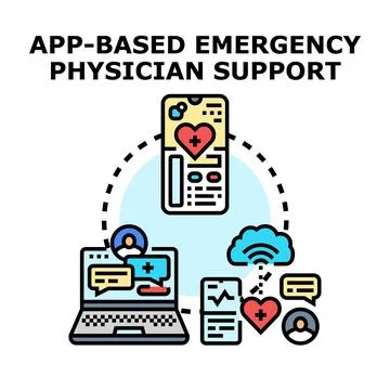 App based emergency physician support system for telemedicine Stock Illustration