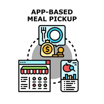App based meal pickup and food ordering service Ilustración de archivo
