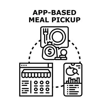App based meal pickup and food ordering service Ilustración de archivo